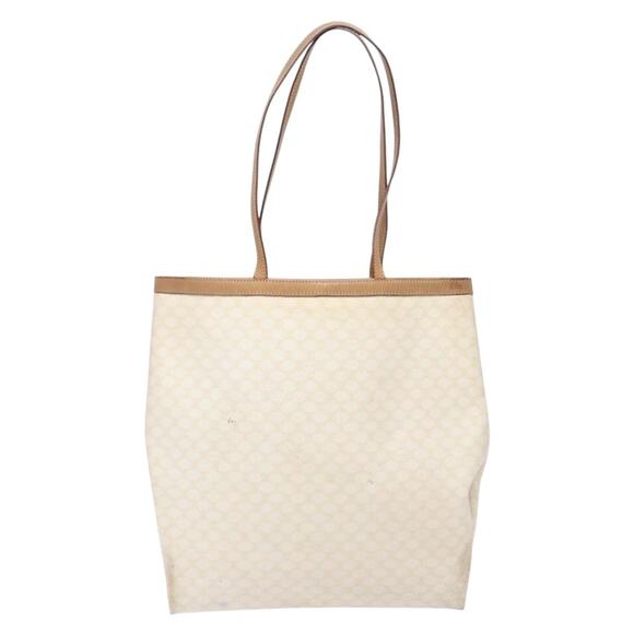 CELINE Macadam Canvas Tote Bag Pvc Leather White Gold - Picture 3 of 12